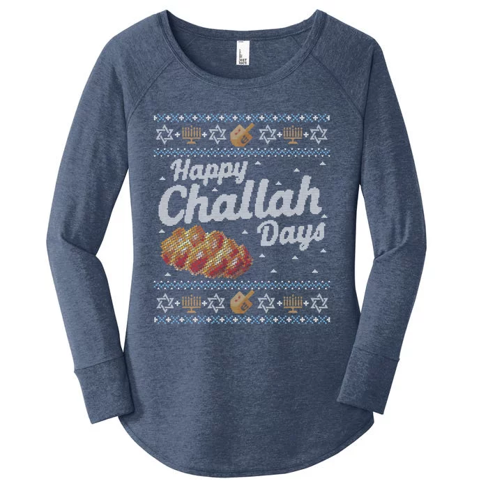 Funny Ugly Hanukkah Sweater Happy Challah Days Women's Perfect Tri Tunic Long Sleeve Shirt