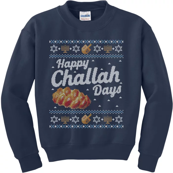 Funny Ugly Hanukkah Sweater Happy Challah Days Kids Sweatshirt