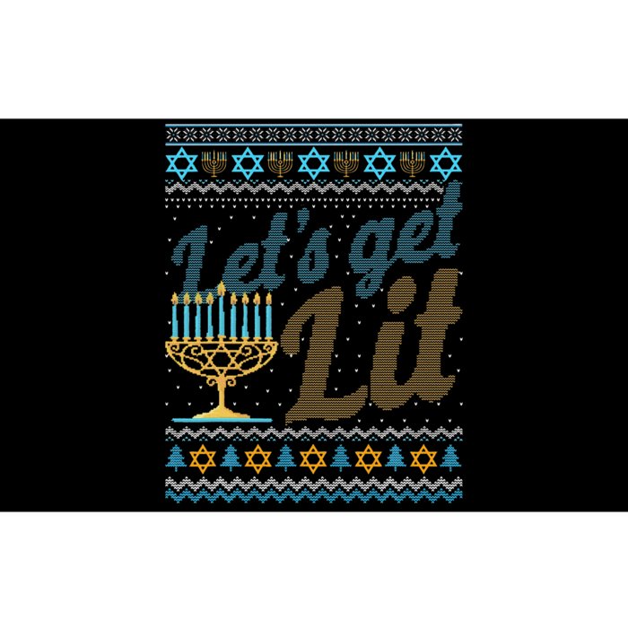 Funny Ugly Hanukkah Sweater Lets Get Lit Menorah Jewish Gift Bumper Sticker