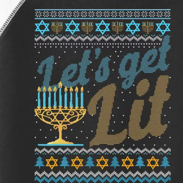 Funny Ugly Hanukkah Sweater Lets Get Lit Menorah Jewish Gift Toddler Fine Jersey T-Shirt