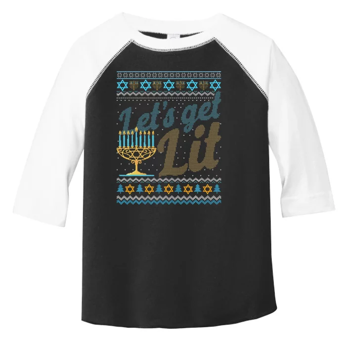 Funny Ugly Hanukkah Sweater Lets Get Lit Menorah Jewish Gift Toddler Fine Jersey T-Shirt