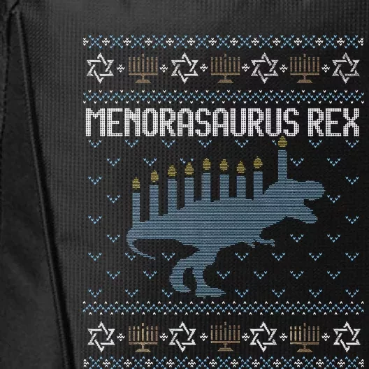 Funny Ugly Hanukkah Sweater Dino Trex Menorah City Backpack