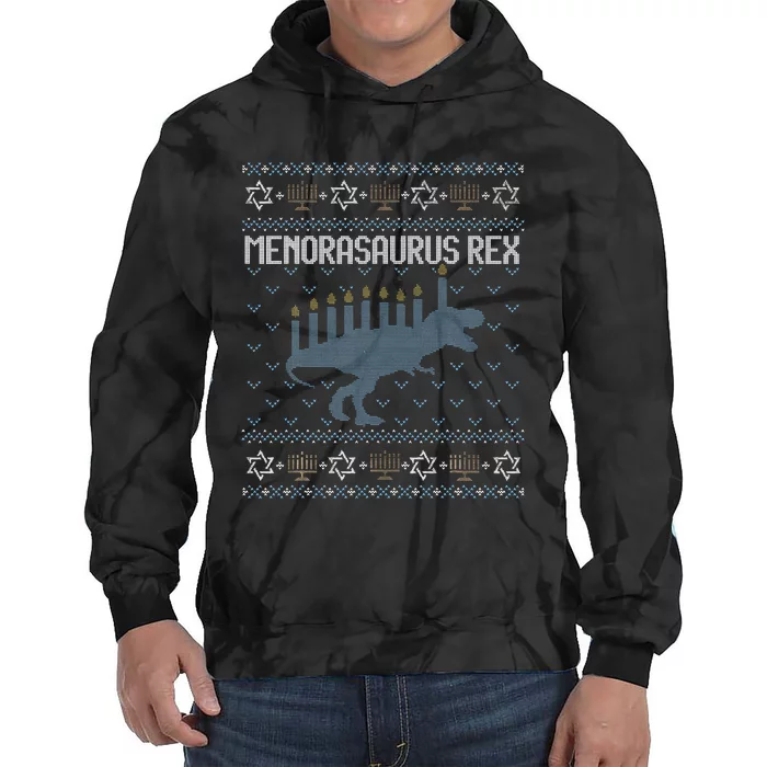 Funny Ugly Hanukkah Sweater Dino Trex Menorah Tie Dye Hoodie