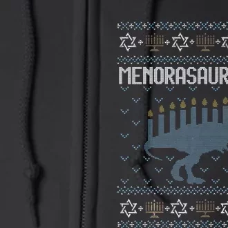 Funny Ugly Hanukkah Sweater Dino Trex Menorah Full Zip Hoodie