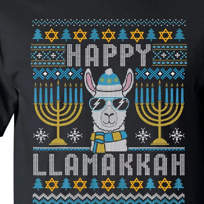 Funny Ugly Hanukkah Sweater Llama Llamakkah Gift Tall T-Shirt