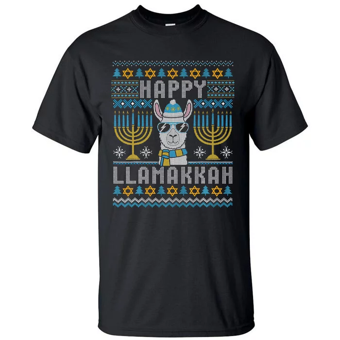 Funny Ugly Hanukkah Sweater Llama Llamakkah Gift Tall T-Shirt