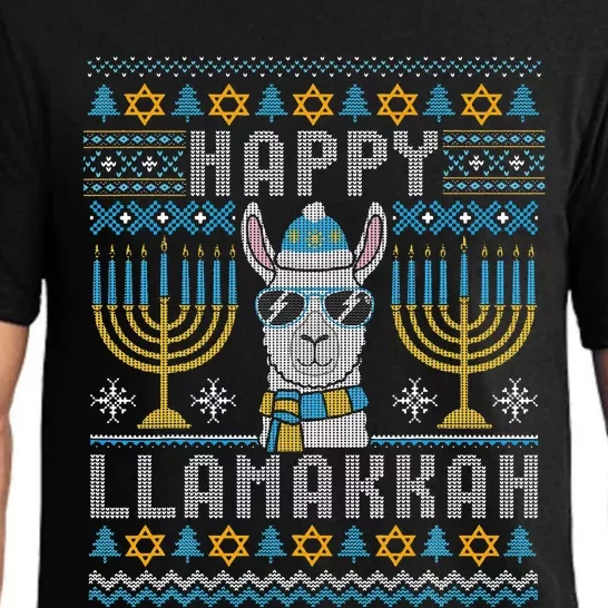 Funny Ugly Hanukkah Sweater Llama Llamakkah Gift Pajama Set