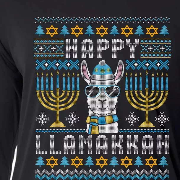 Funny Ugly Hanukkah Sweater Llama Llamakkah Gift Cooling Performance Long Sleeve Crew