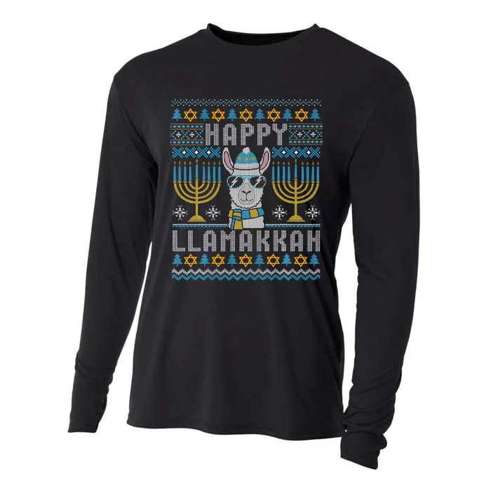 Funny Ugly Hanukkah Sweater Llama Llamakkah Gift Cooling Performance Long Sleeve Crew