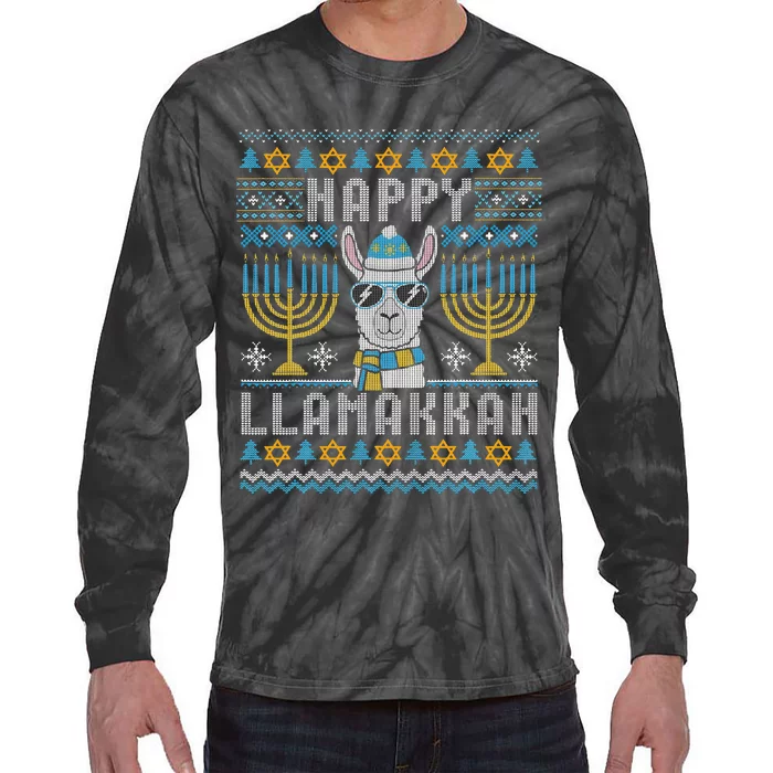 Funny Ugly Hanukkah Sweater Llama Llamakkah Gift Tie-Dye Long Sleeve Shirt