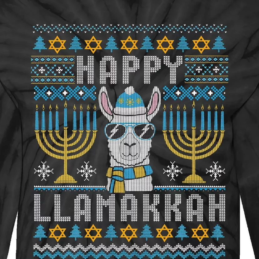 Funny Ugly Hanukkah Sweater Llama Llamakkah Gift Tie-Dye Long Sleeve Shirt