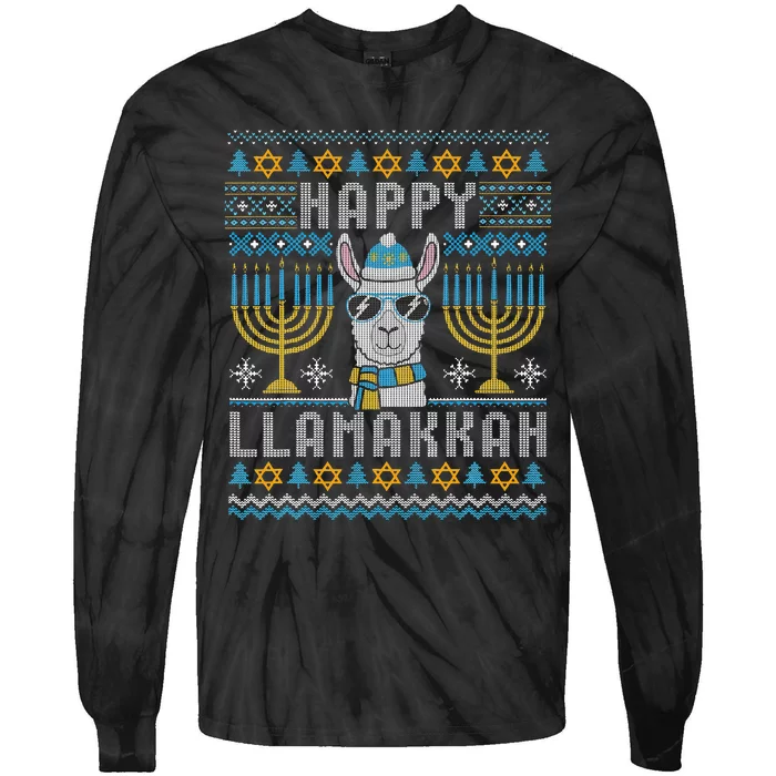 Funny Ugly Hanukkah Sweater Llama Llamakkah Gift Tie-Dye Long Sleeve Shirt