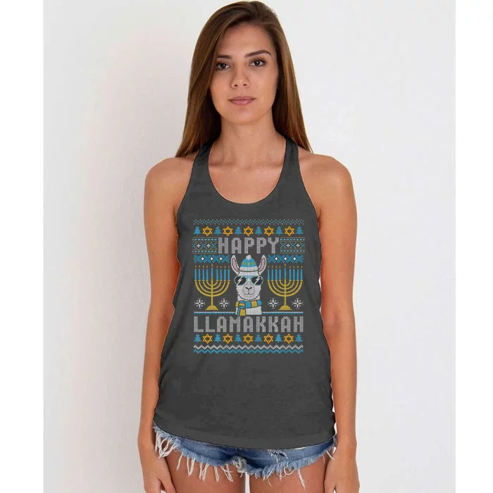 Funny Ugly Hanukkah Sweater Llama Llamakkah Gift Women's Knotted Racerback Tank