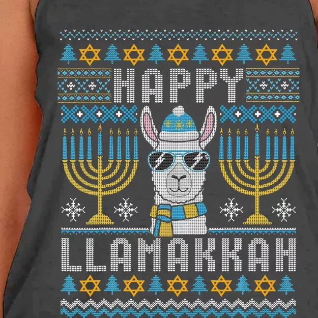 Funny Ugly Hanukkah Sweater Llama Llamakkah Gift Women's Knotted Racerback Tank