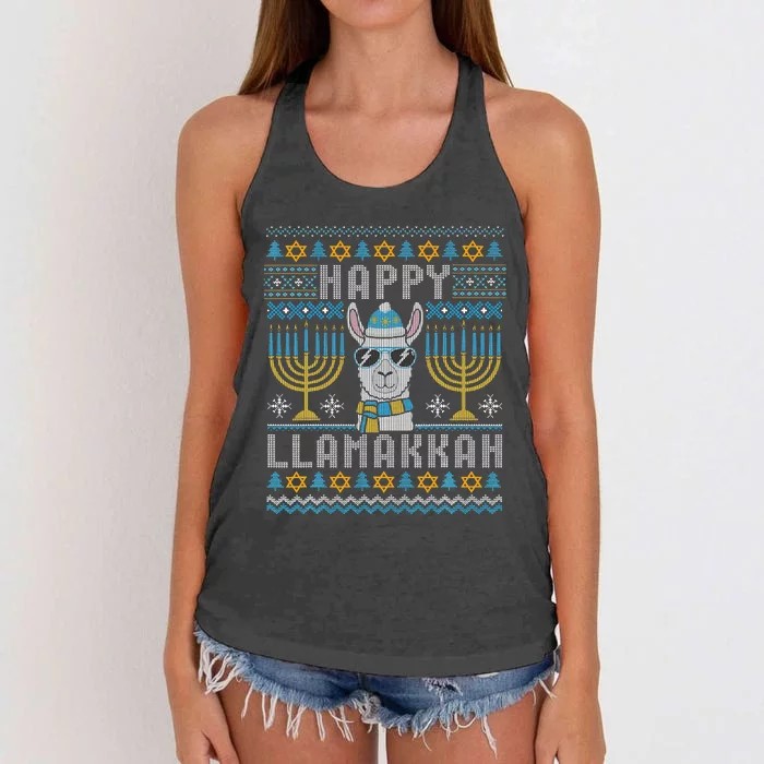 Funny Ugly Hanukkah Sweater Llama Llamakkah Gift Women's Knotted Racerback Tank