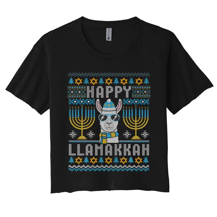 Funny Ugly Hanukkah Sweater Llama Llamakkah Gift Women's Crop Top Tee