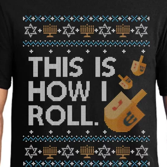 Funny Ugly Hanukkah Sweater How I Roll Dreidel Pajama Set