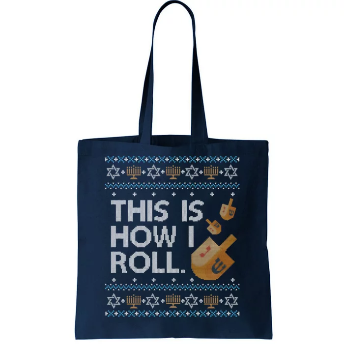 Funny Ugly Hanukkah Sweater How I Roll Dreidel Tote Bag