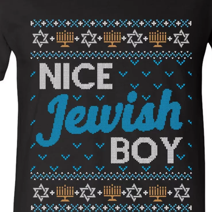 Funny Ugly Hanukkah Sweater Nice Jewish Boy Matching V-Neck T-Shirt