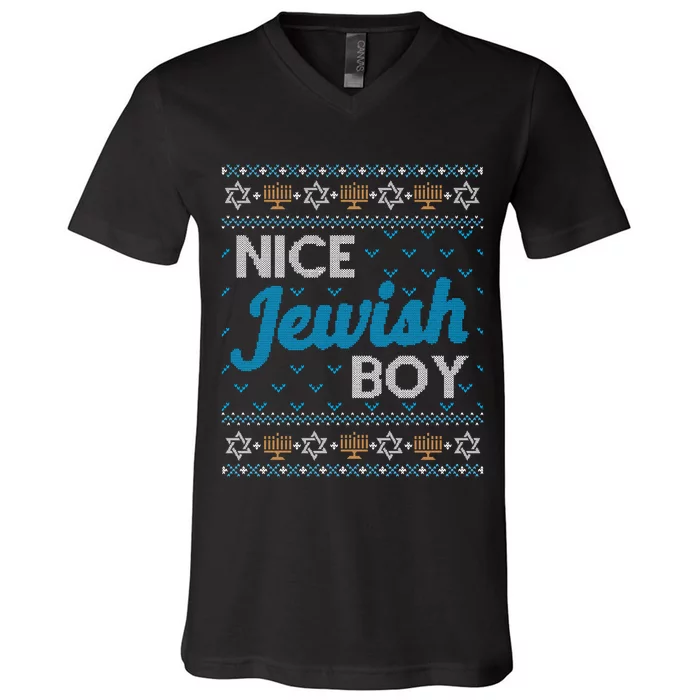 Funny Ugly Hanukkah Sweater Nice Jewish Boy Matching V-Neck T-Shirt