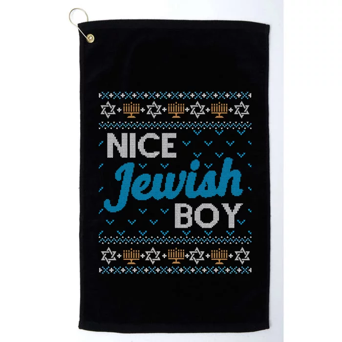 Funny Ugly Hanukkah Sweater Nice Jewish Boy Matching Platinum Collection Golf Towel