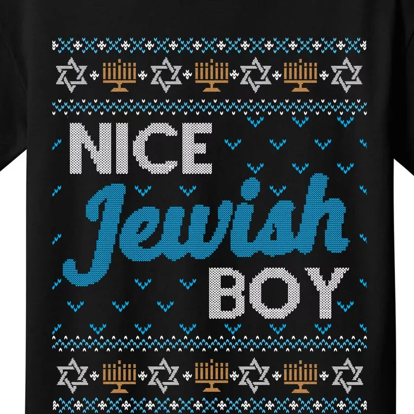 Funny Ugly Hanukkah Sweater Nice Jewish Boy Matching Kids T-Shirt