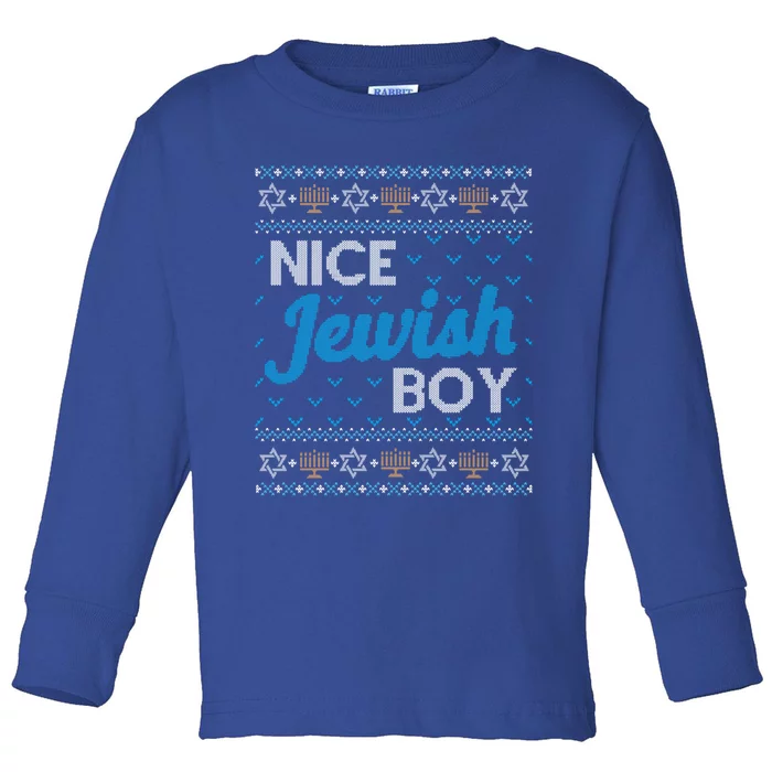 Funny Ugly Hanukkah Sweater Nice Jewish Boy Matching Toddler Long Sleeve Shirt