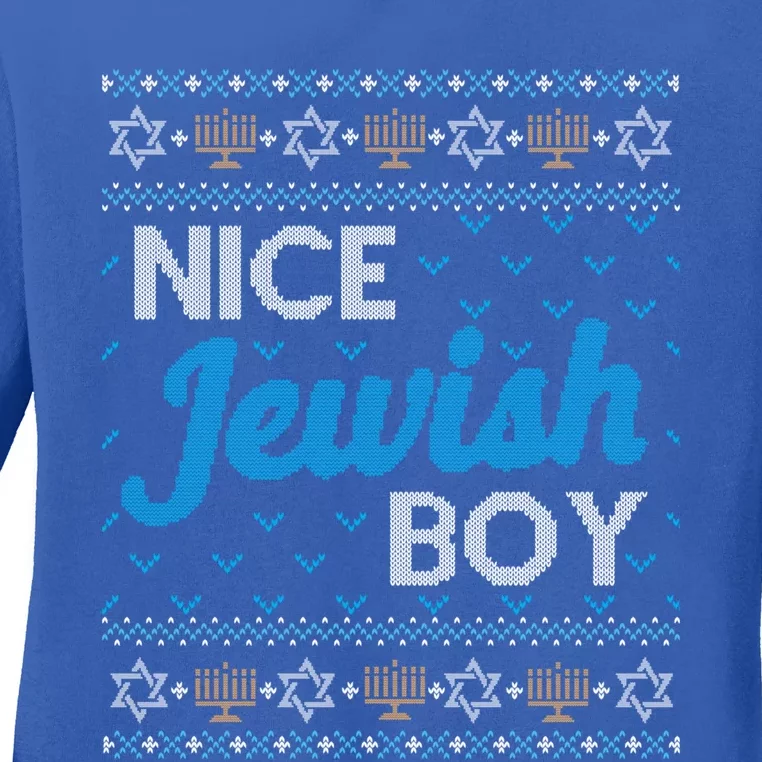 Funny Ugly Hanukkah Sweater Nice Jewish Boy Matching Ladies Long Sleeve Shirt