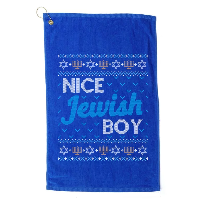 Funny Ugly Hanukkah Sweater Nice Jewish Boy Matching Platinum Collection Golf Towel