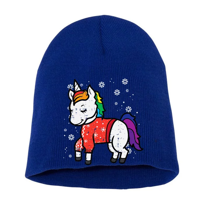 Festive Unicorn Holiday Sweater Festive Short Acrylic Beanie