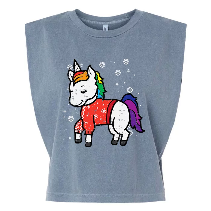 Festive Unicorn Holiday Sweater Festive Garment-Dyed Women's Muscle Tee