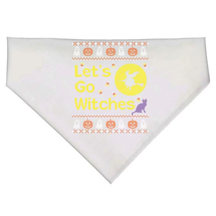 Funny Ugly Halloween Sweater Lets Go Witches Gift USA-Made Doggie Bandana