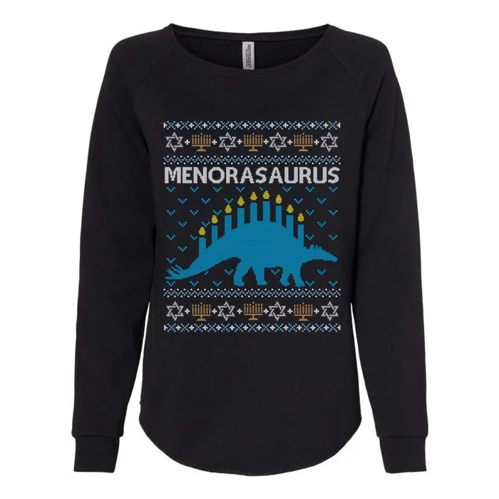 Funny Ugly Hanukkah Sweater Dinosaur Menorah Dino Womens California Wash Sweatshirt