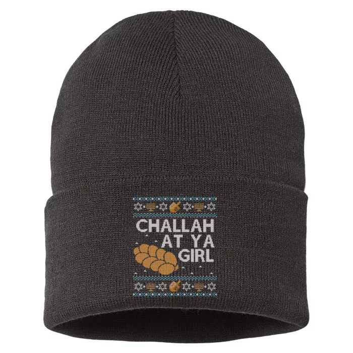 Funny Ugly Hanukkah Sweater Long Sleeve Challah At Ya Girl Sustainable Knit Beanie