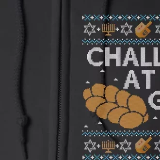 Funny Ugly Hanukkah Sweater Long Sleeve Challah At Ya Girl Full Zip Hoodie