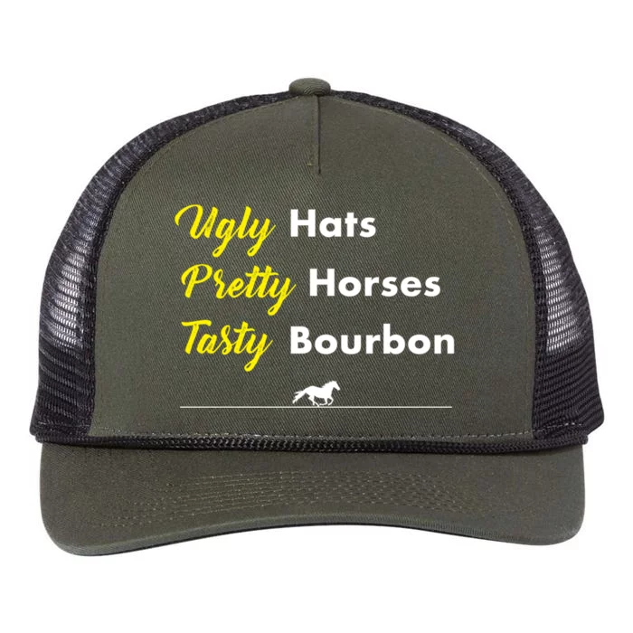 Funny Ugly Hats Pretty Horses Tasty Bourbon Derby Horse Race Funny Gift Retro Rope Trucker Hat Cap