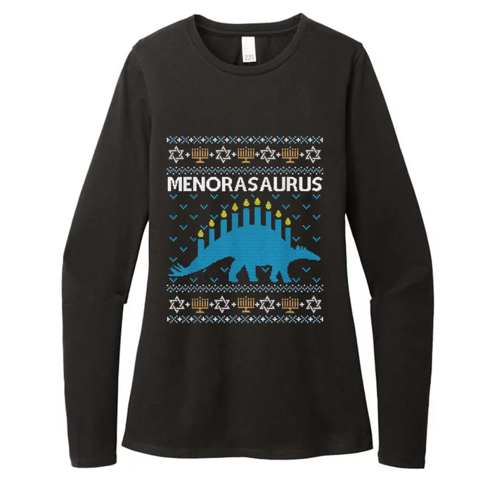 Funny Ugly Hanukkah Sweater Dinosaur Menorah Dino Womens CVC Long Sleeve Shirt