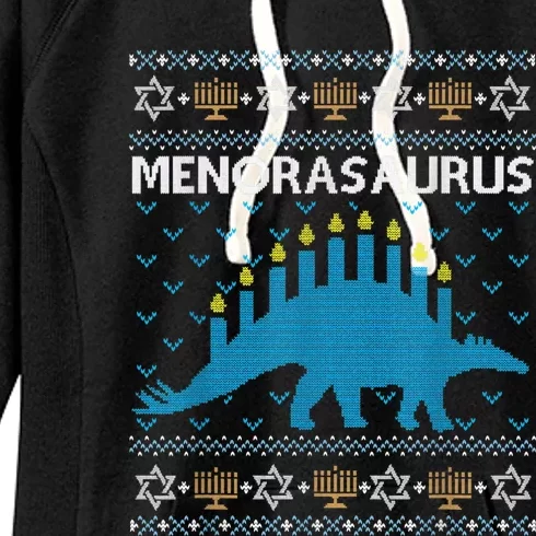 Funny Ugly Hanukkah Sweater Dinosaur Menorah Dino Women's Fleece Hoodie