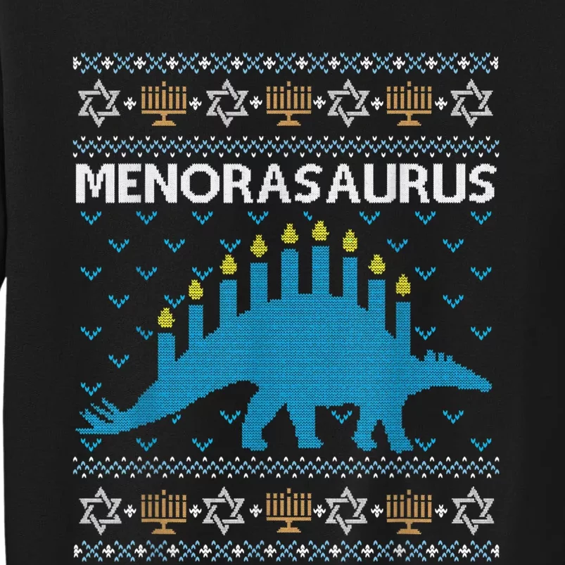 Funny Ugly Hanukkah Sweater Dinosaur Menorah Dino Tall Sweatshirt