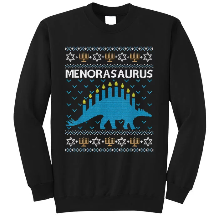 Funny Ugly Hanukkah Sweater Dinosaur Menorah Dino Tall Sweatshirt