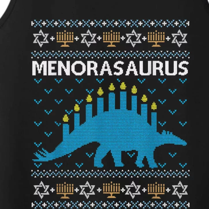 Funny Ugly Hanukkah Sweater Dinosaur Menorah Dino Performance Tank