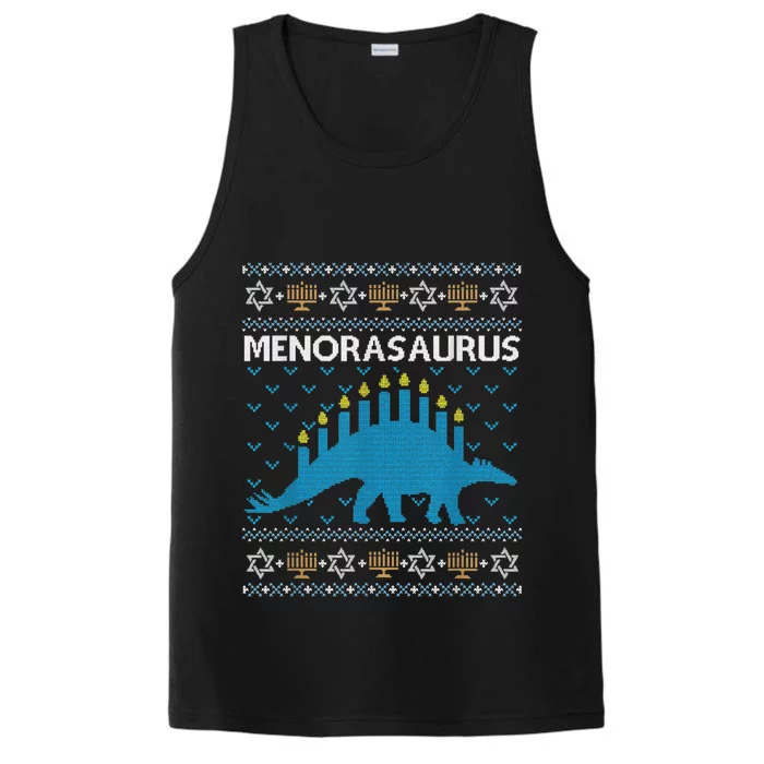 Funny Ugly Hanukkah Sweater Dinosaur Menorah Dino Performance Tank