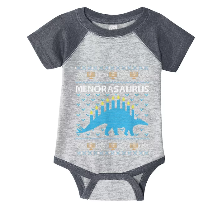 Funny Ugly Hanukkah Sweater Dinosaur Menorah Dino Infant Baby Jersey Bodysuit