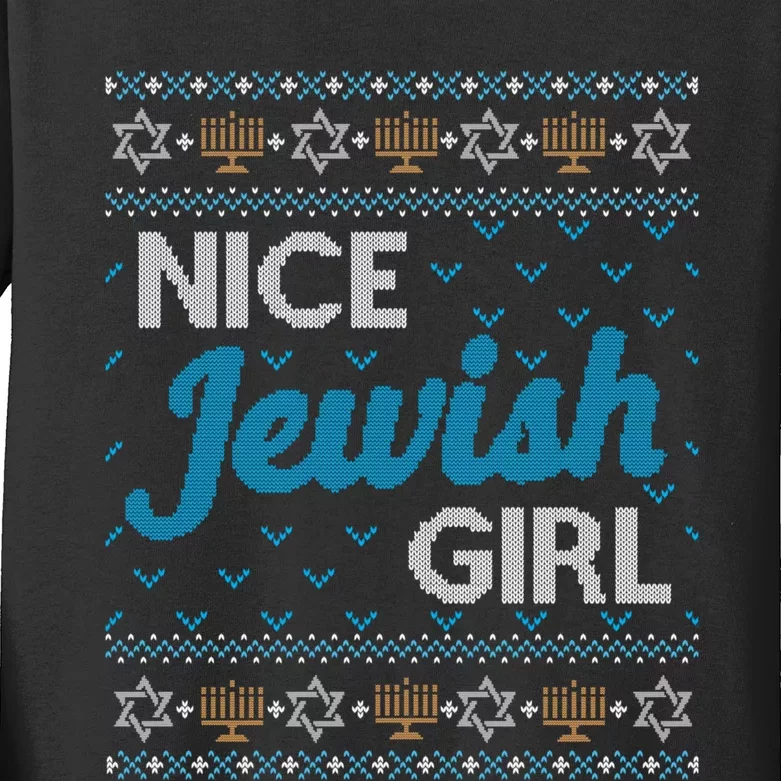 Funny Ugly Hanukkah Sweater Nice Jewish Girl Matching Kids Long Sleeve Shirt