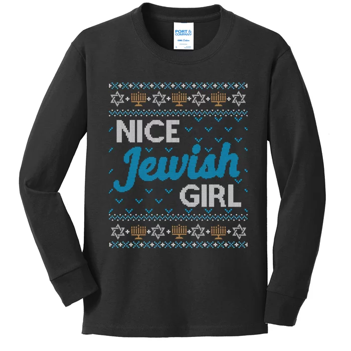 Funny Ugly Hanukkah Sweater Nice Jewish Girl Matching Kids Long Sleeve Shirt