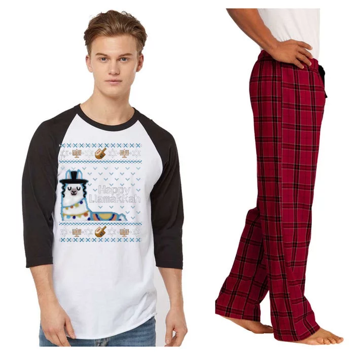 Funny Ugly Hanukkah Sweater, Llama Llamakkah Raglan Sleeve Pajama Set