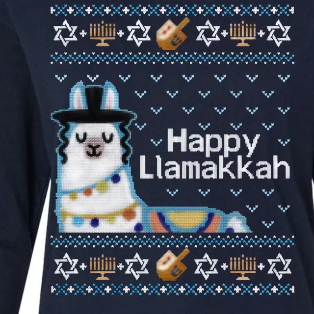 Funny Ugly Hanukkah Sweater, Llama Llamakkah Womens Cotton Relaxed Long Sleeve T-Shirt