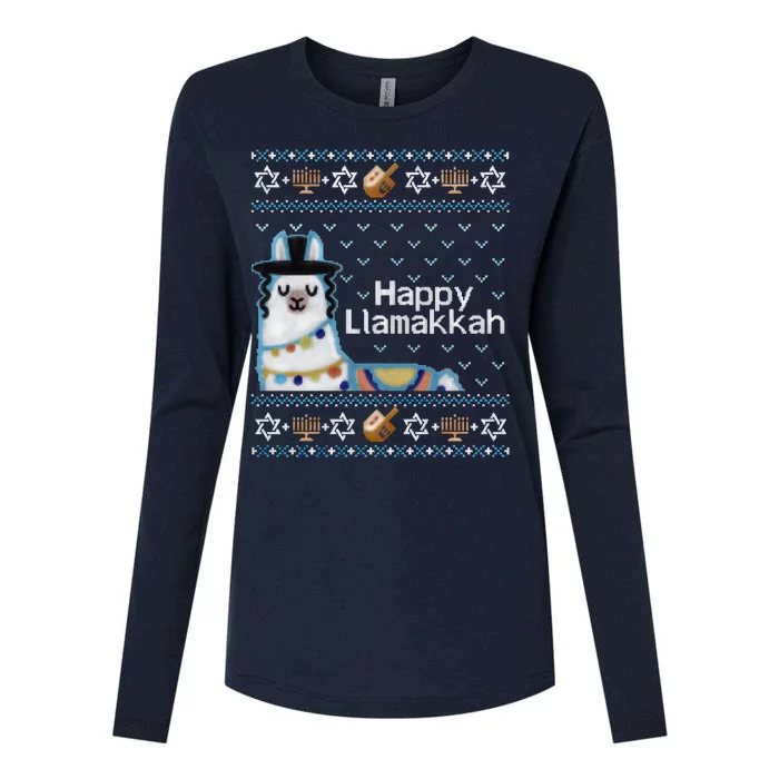 Funny Ugly Hanukkah Sweater, Llama Llamakkah Womens Cotton Relaxed Long Sleeve T-Shirt