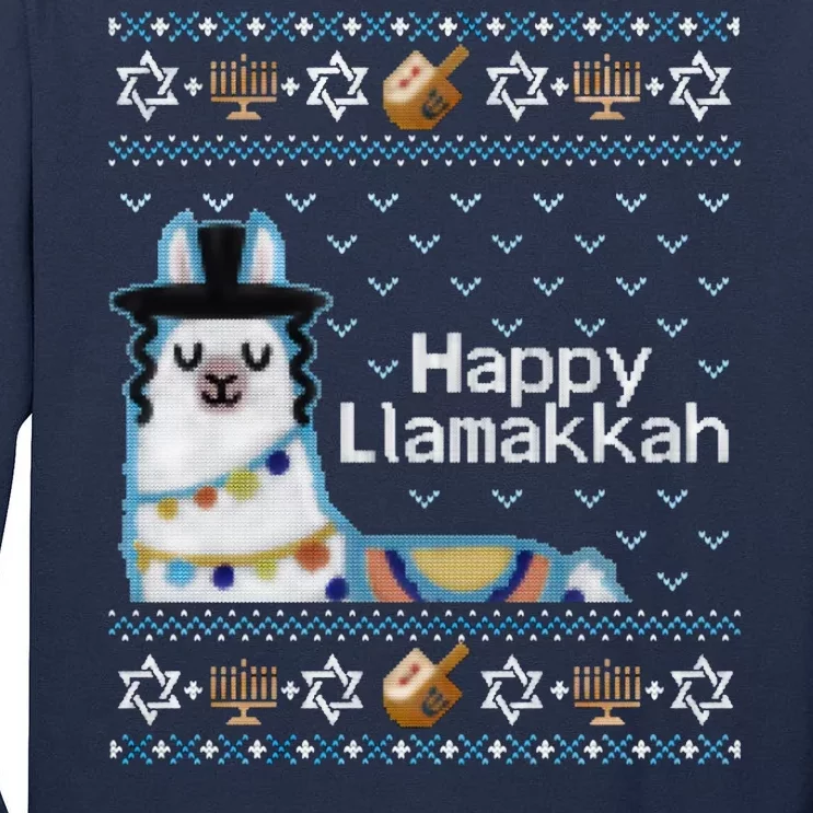 Funny Ugly Hanukkah Sweater, Llama Llamakkah Tall Long Sleeve T-Shirt