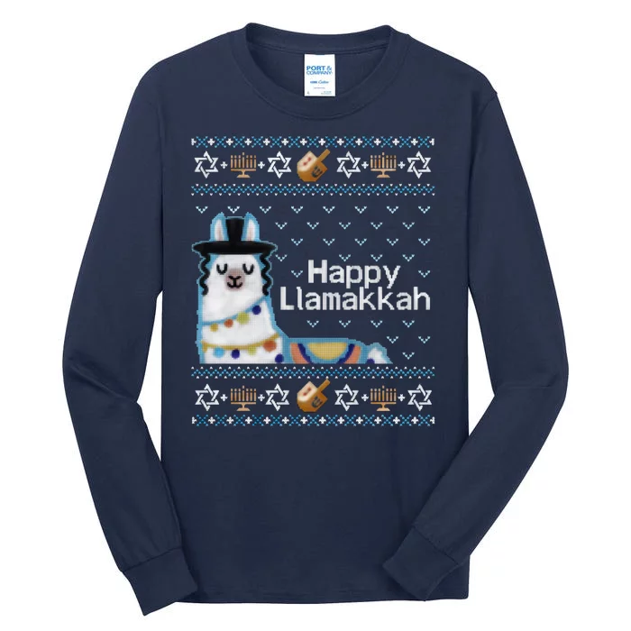 Funny Ugly Hanukkah Sweater, Llama Llamakkah Tall Long Sleeve T-Shirt